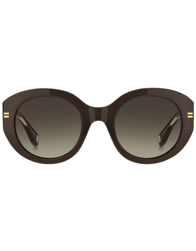 Brown Rounded Framed Brown Gradient Lensed Sunglasses