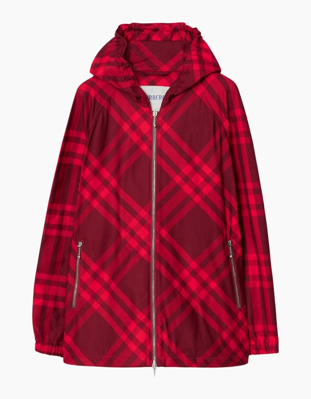 Women's Burberry Check Nylon Hooded Jacket Red Check Jacket - Size: 10/8