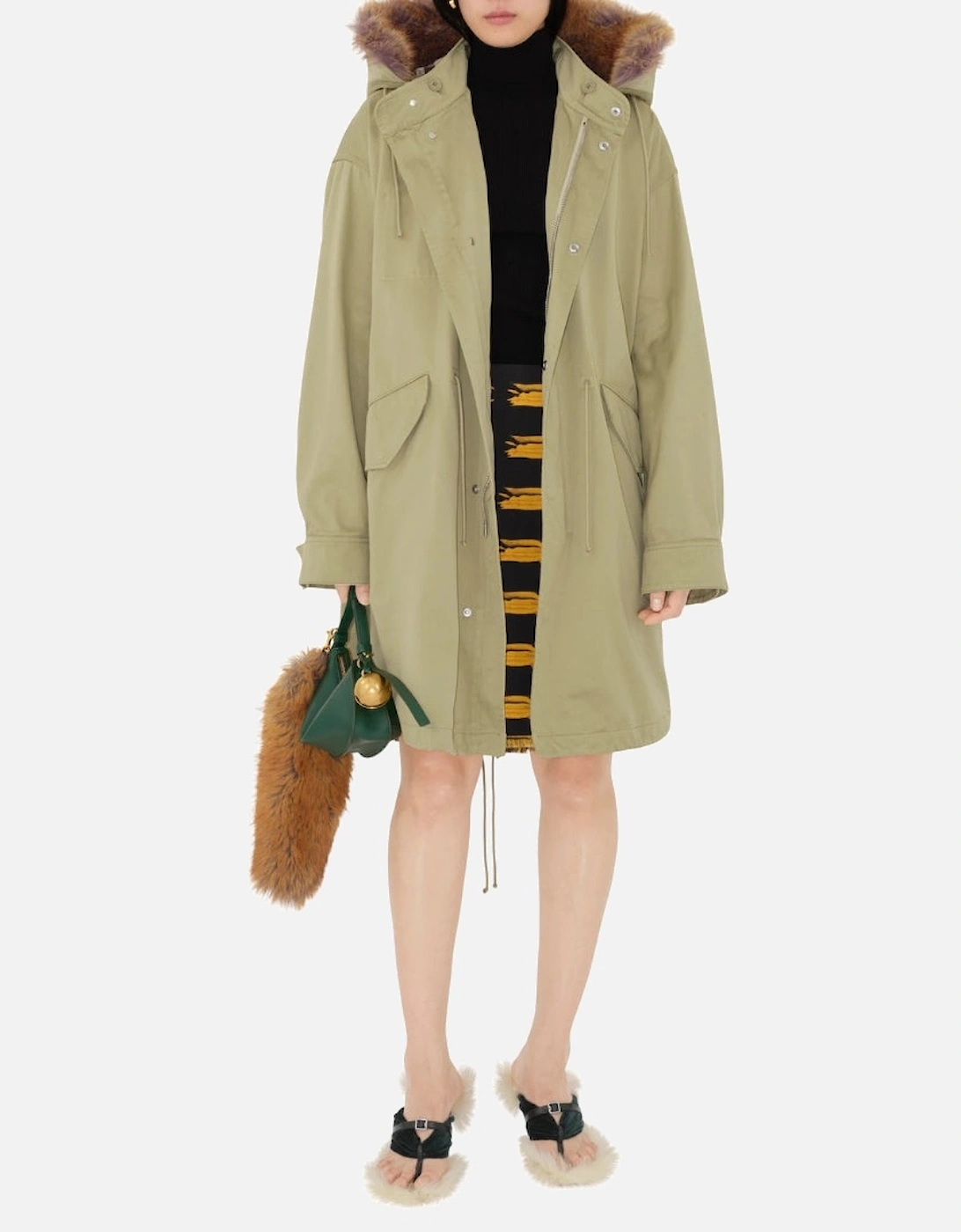 Faux Fur Cotton Parka Hunter Light Green Parka Jacket