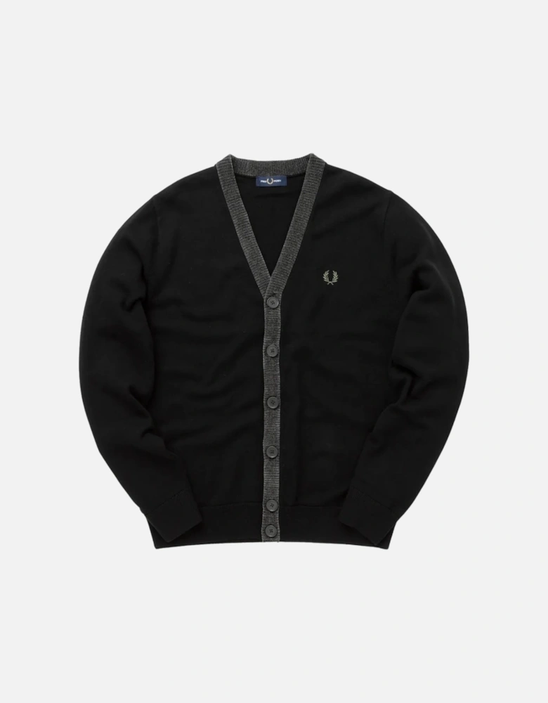 Black Chenille Placket Cardigan