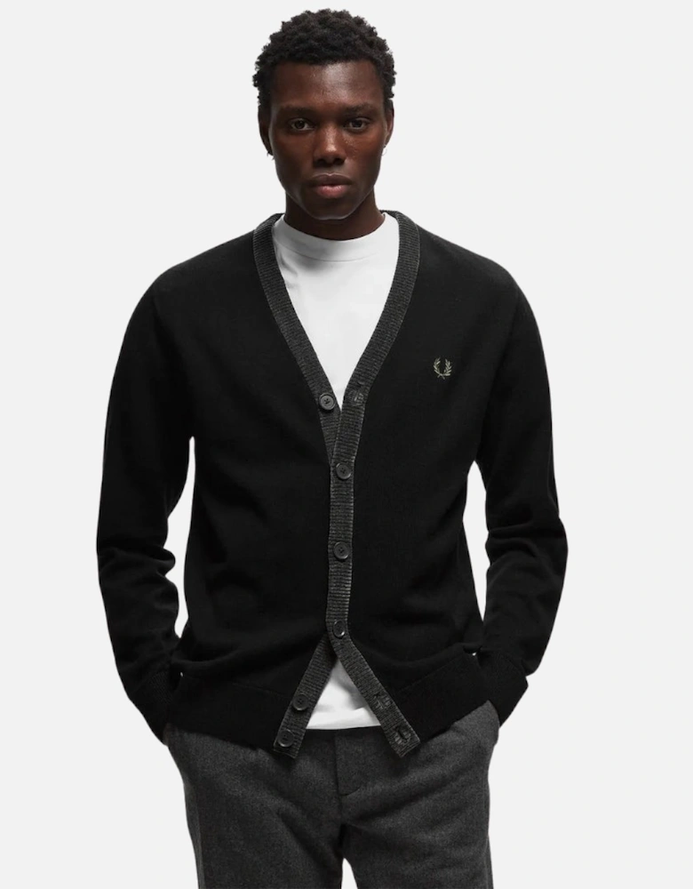 Black Chenille Placket Cardigan