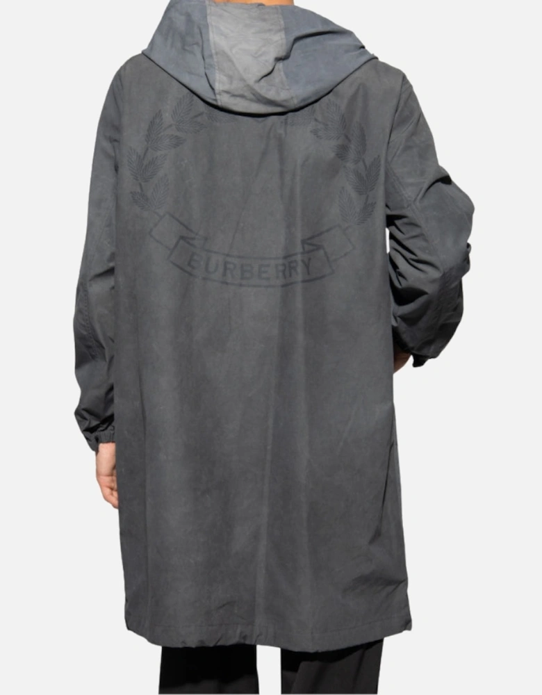 Logo Printed Grey Zipped Hooded Coat