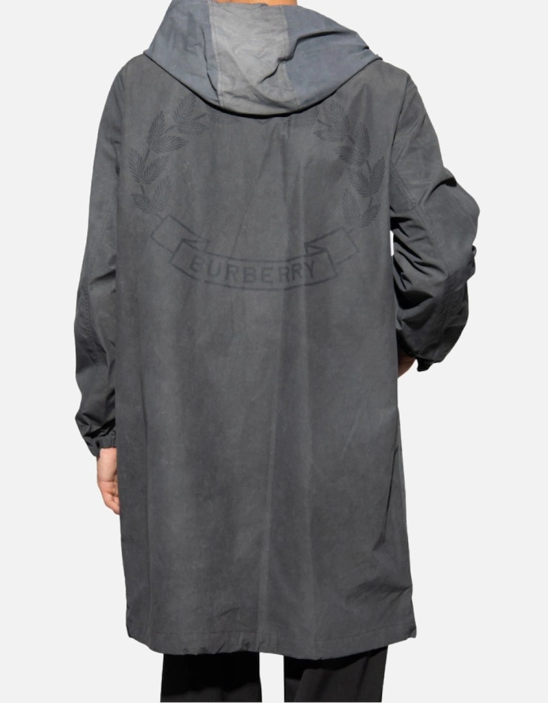Logo Printed Grey Zipped Hooded Coat