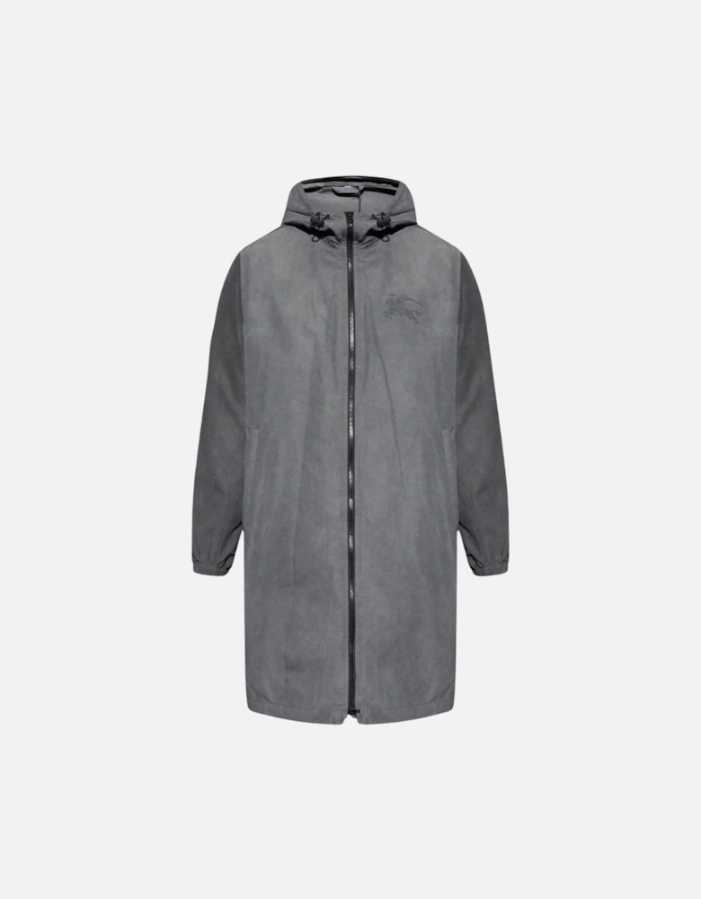 Logo Printed Grey Zipped Hooded Coat