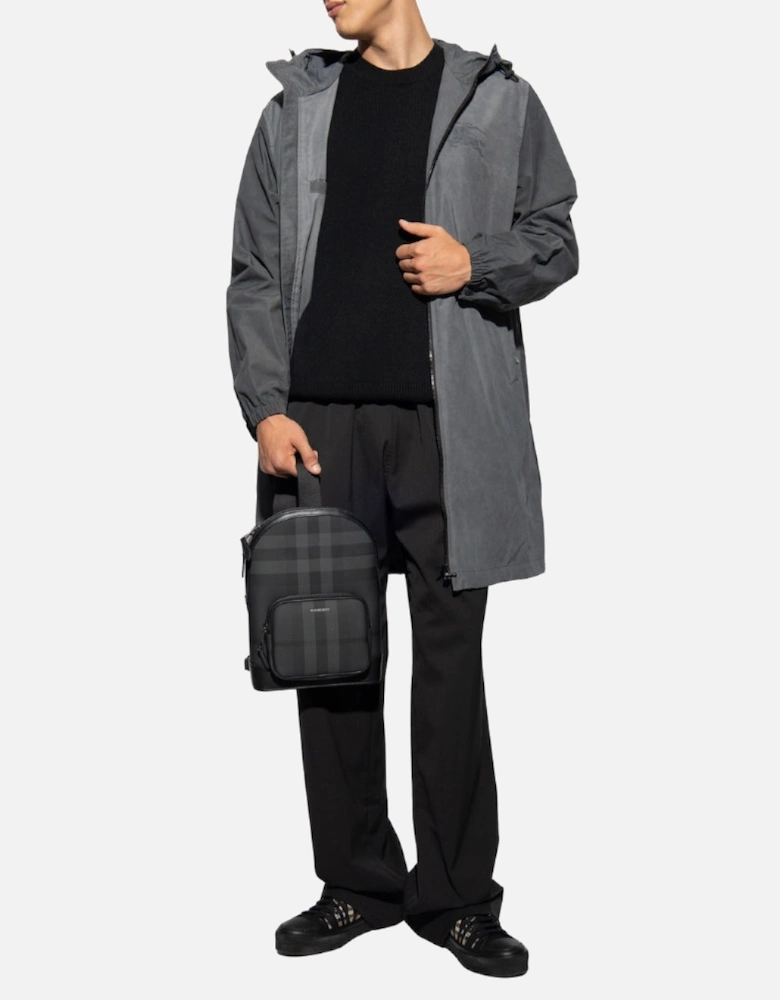 Logo Printed Grey Zipped Hooded Coat
