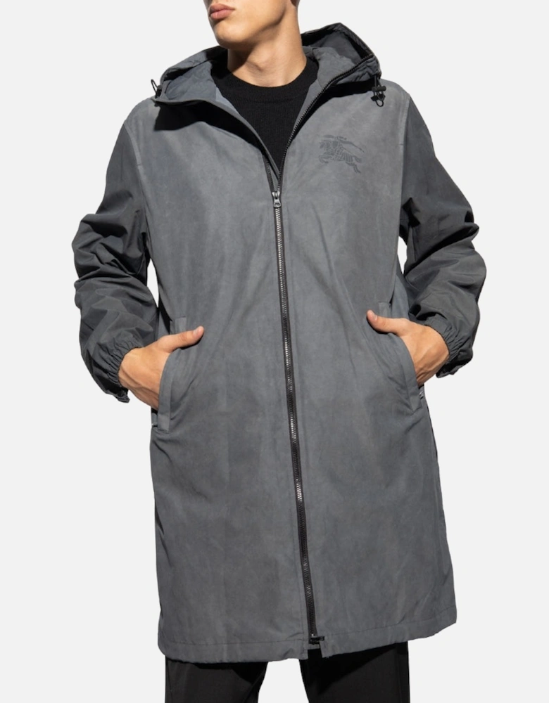 Logo Printed Grey Zipped Hooded Coat