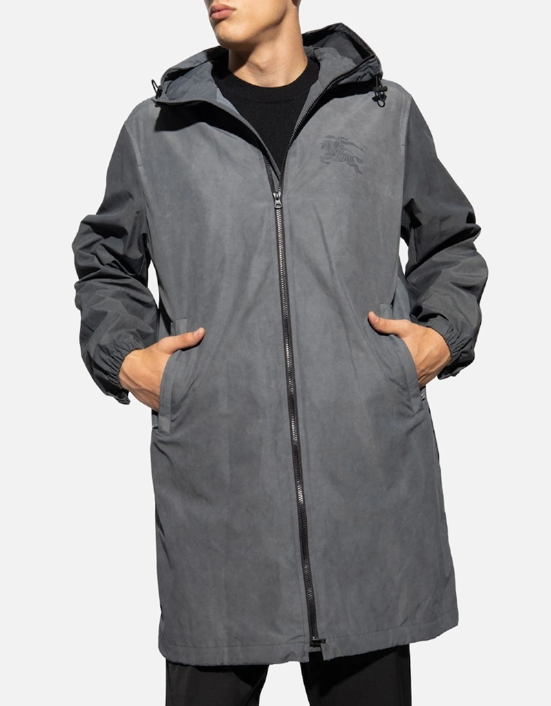Logo Printed Grey Zipped Hooded Coat