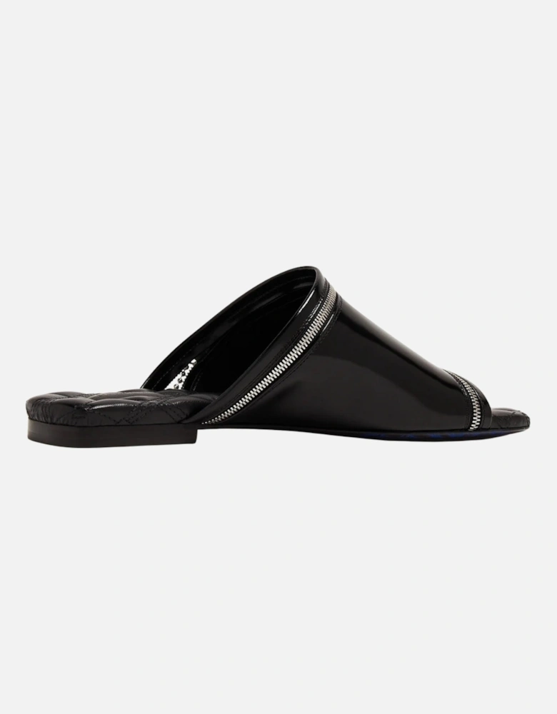 Peep Zip Flast Leather Sandals Black Peep Sandals