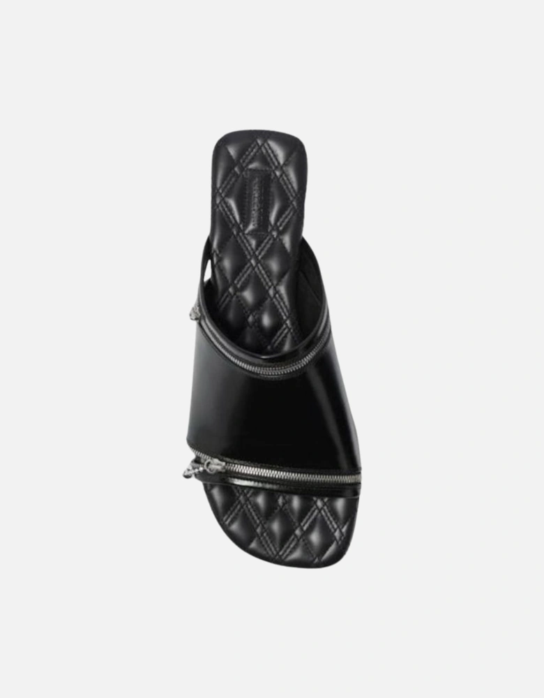 Peep Zip Flast Leather Sandals Black Peep Sandals