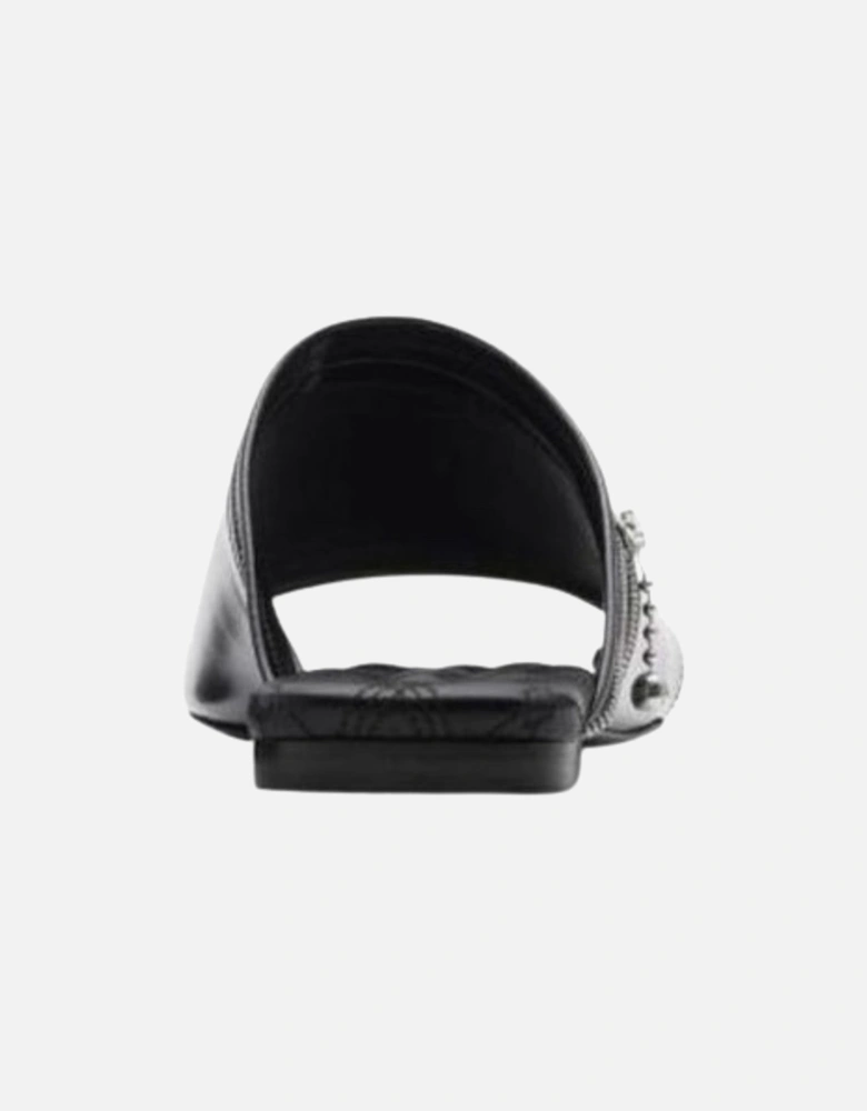 Peep Zip Flast Leather Sandals Black Peep Sandals
