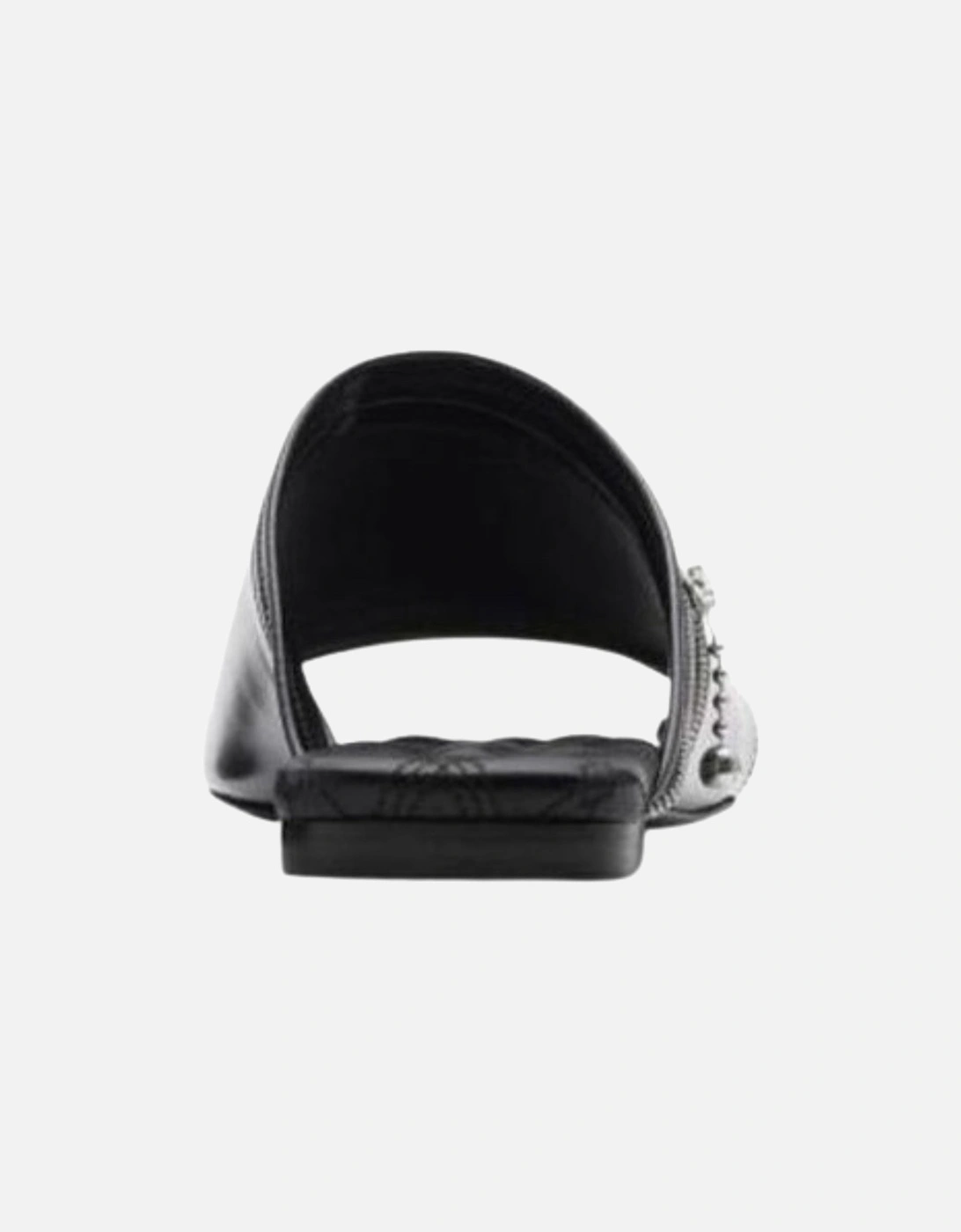 Peep Zip Flast Leather Sandals Black Peep Sandals