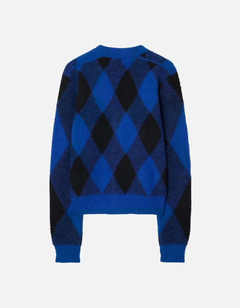 Large Check Crew Knit Blue Sweatshirt