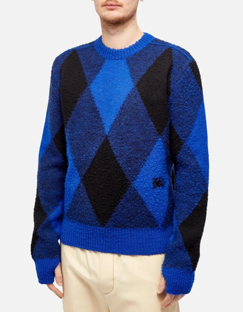 Large Check Crew Knit Blue Sweatshirt