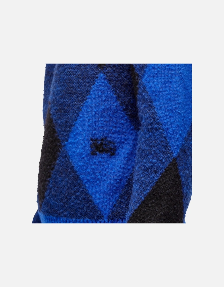 Large Check Crew Knit Blue Sweatshirt
