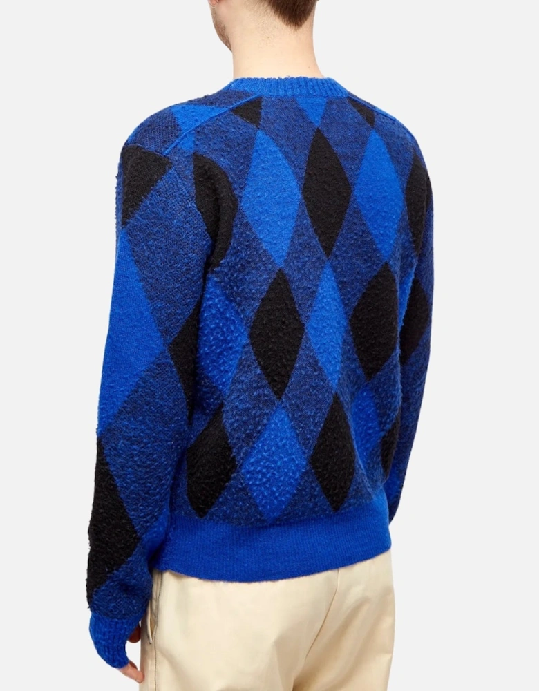 Large Check Crew Knit Blue Sweatshirt