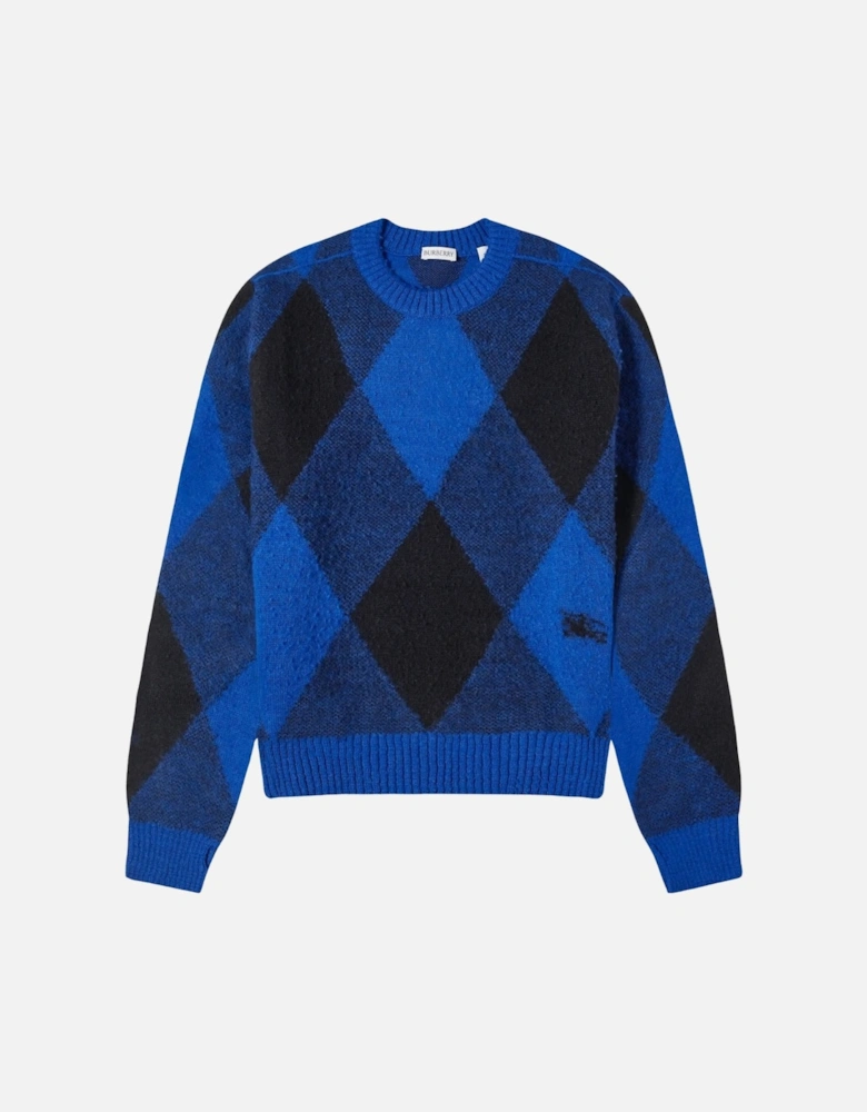 Large Check Crew Knit Blue Sweatshirt