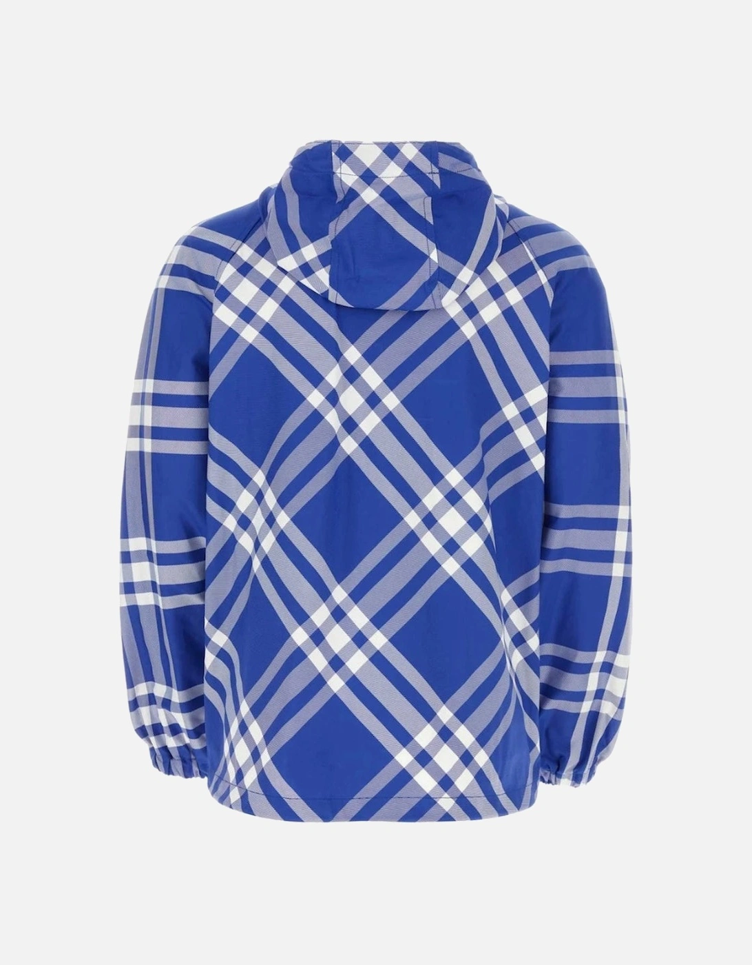 Check-Pattern Hooded Blue Zip-Up Jacket
