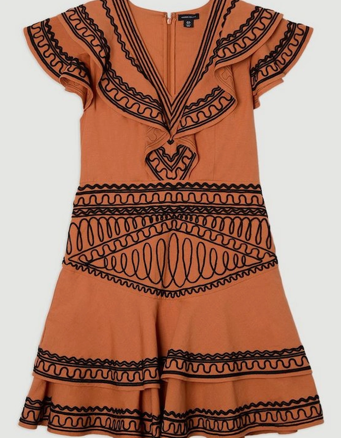 Embroidered Cotton Linen Woven Plunge Mini Dress