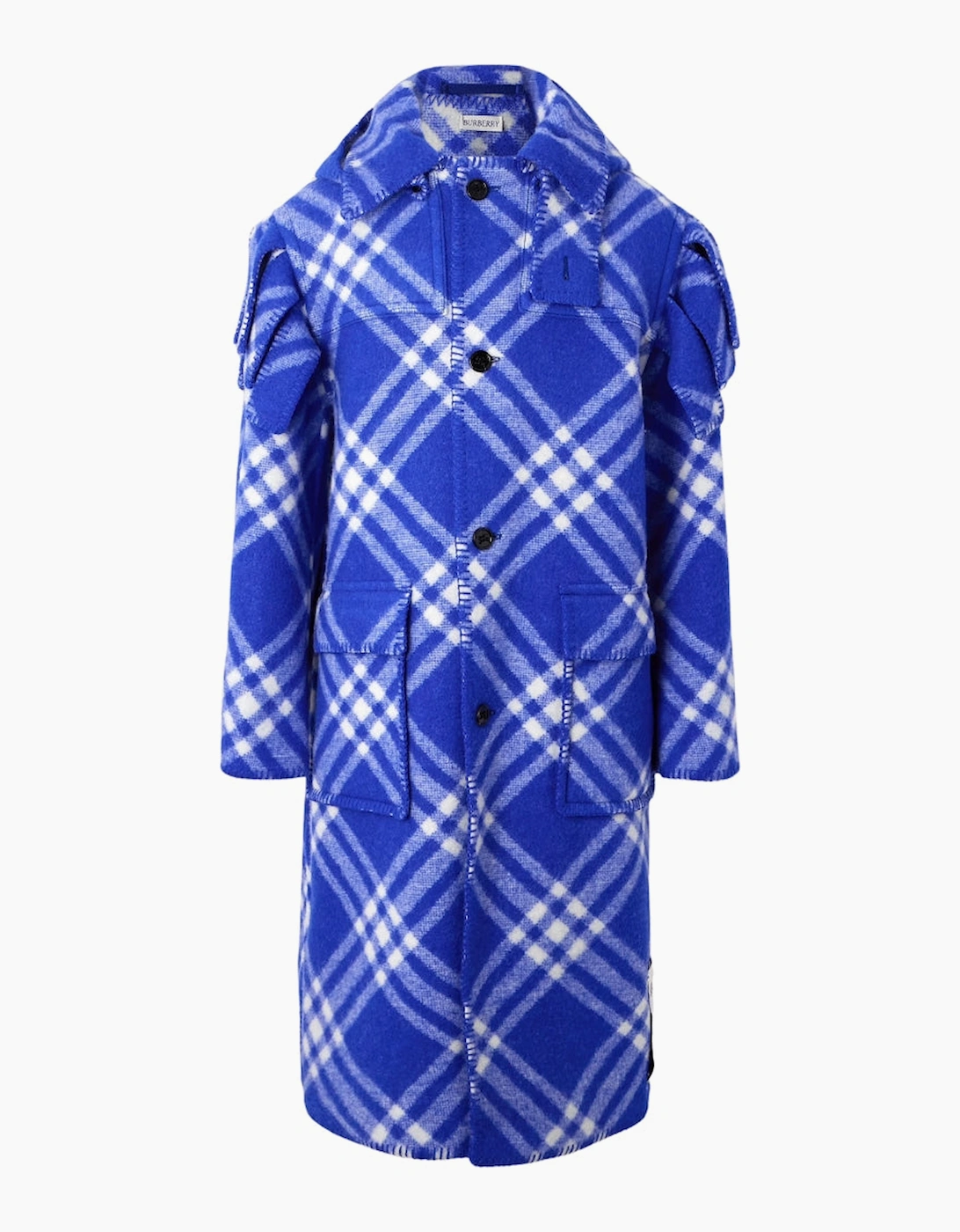 Burberry Men's Blue Check Wool Cape Parka Jacket - Size: 40/Regular