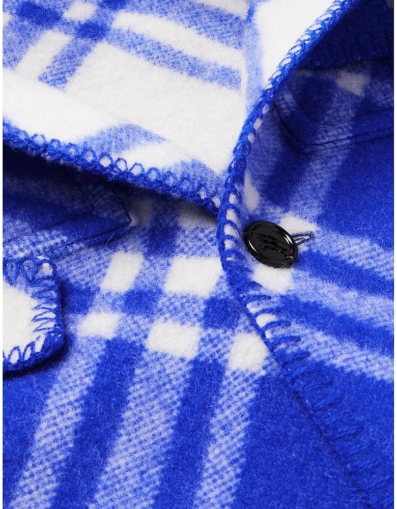 Blue Check Wool Cape Parka Jacket