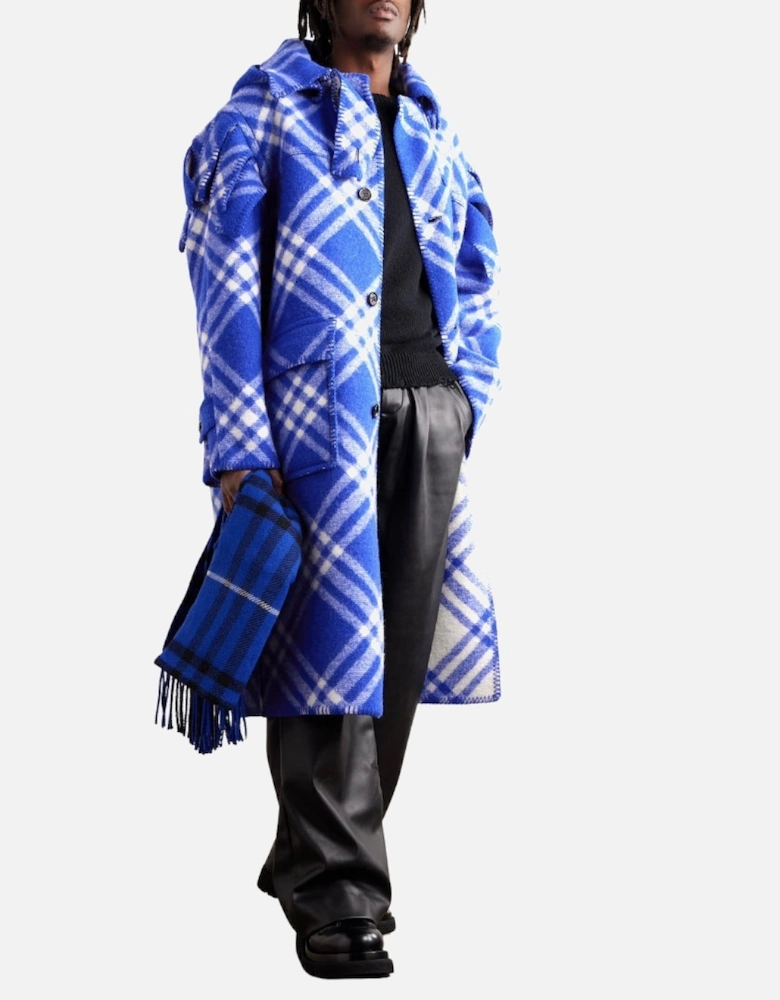 Blue Check Wool Cape Parka Jacket