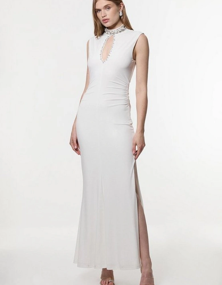 Embellished Jersey Crepe Maxi Dress
