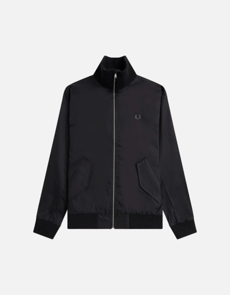 Black Knitted Rib Tennis Bomber Jacket