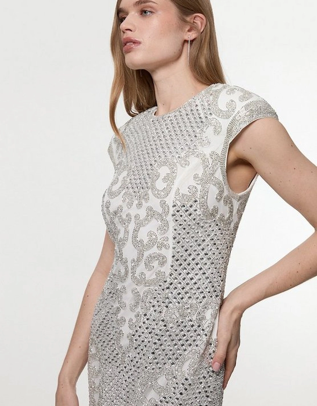 Crystal Embellished Fringe Maxi Dress