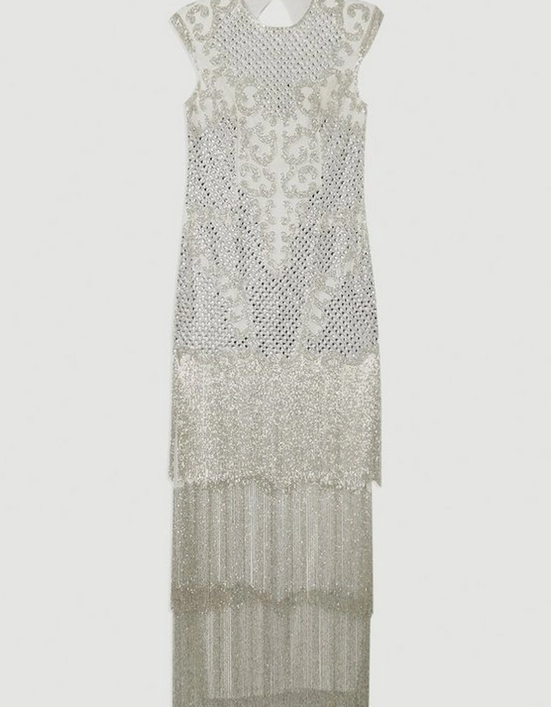 Crystal Embellished Fringe Maxi Dress