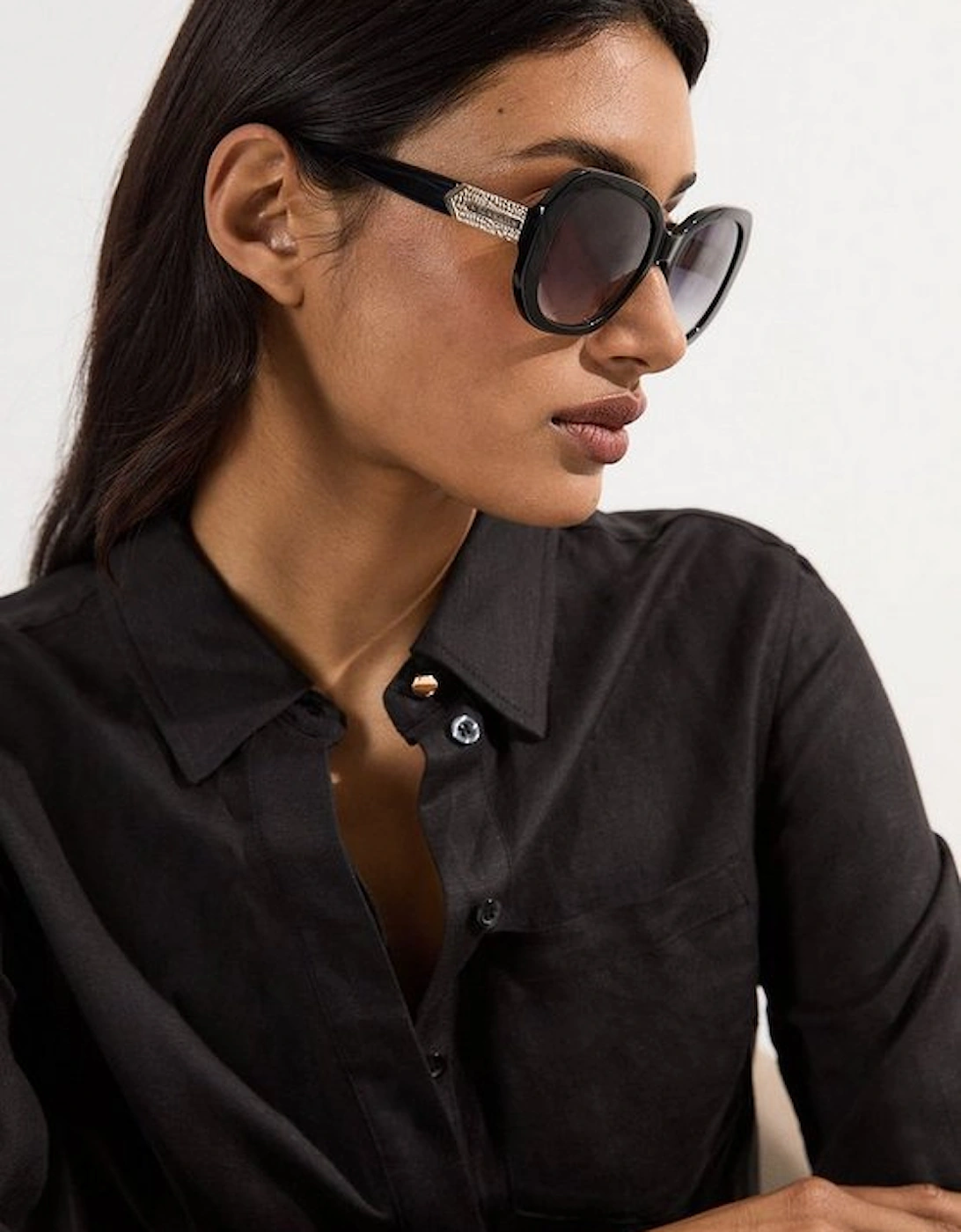 Black Hexagonal Gold Detail Sunglasses, 2 of 1