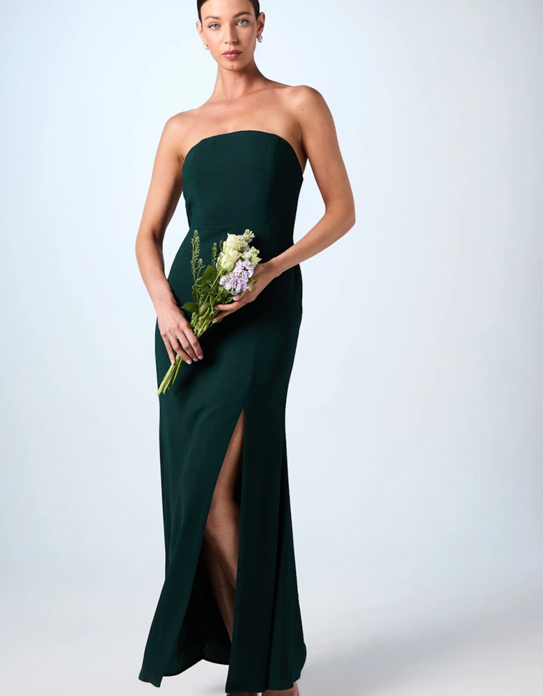Bandeau Cowl Back Crepe Maxi Bridesmaids Dress