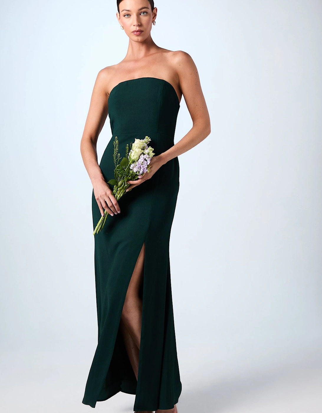 Bandeau Cowl Back Crepe Maxi Bridesmaids Dress, 2 of 1
