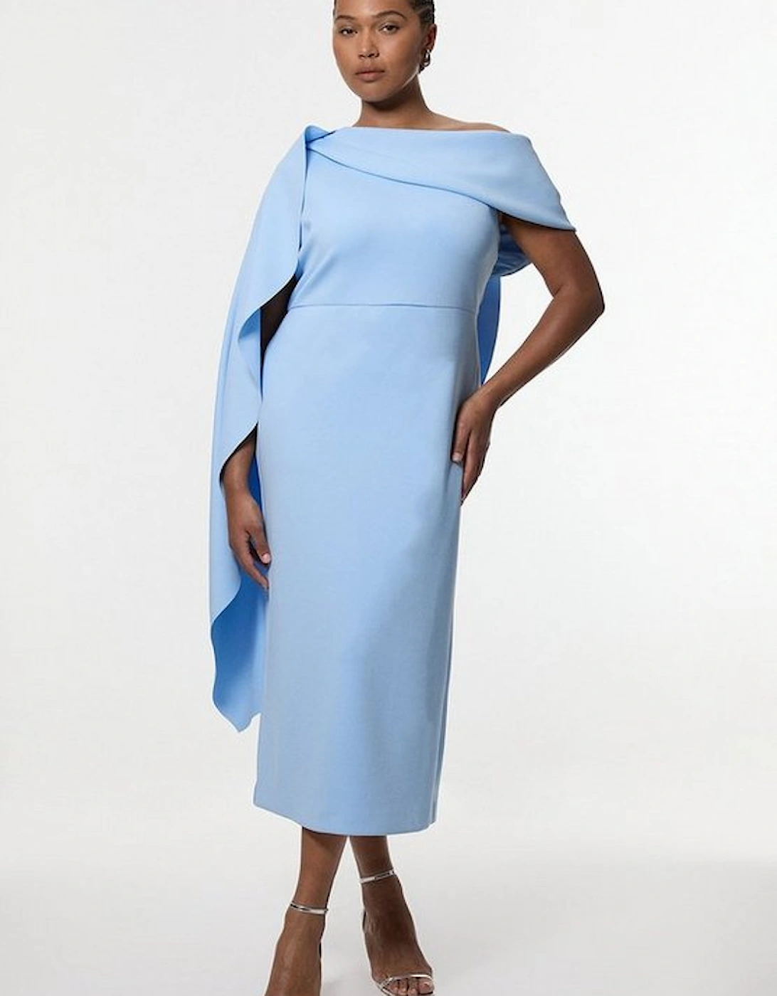Plus Size Scuba Drama Shoulder Detail Woven Midi Dress, 4 of 3