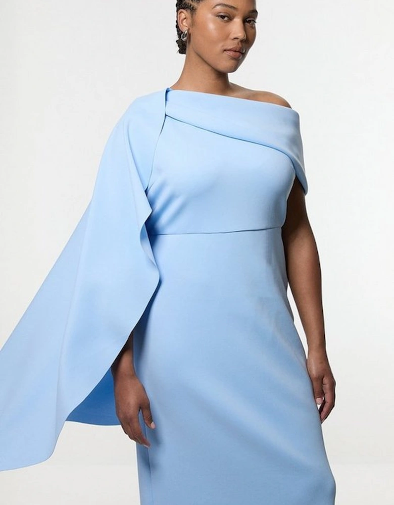 Plus Size Scuba Drama Shoulder Detail Woven Midi Dress