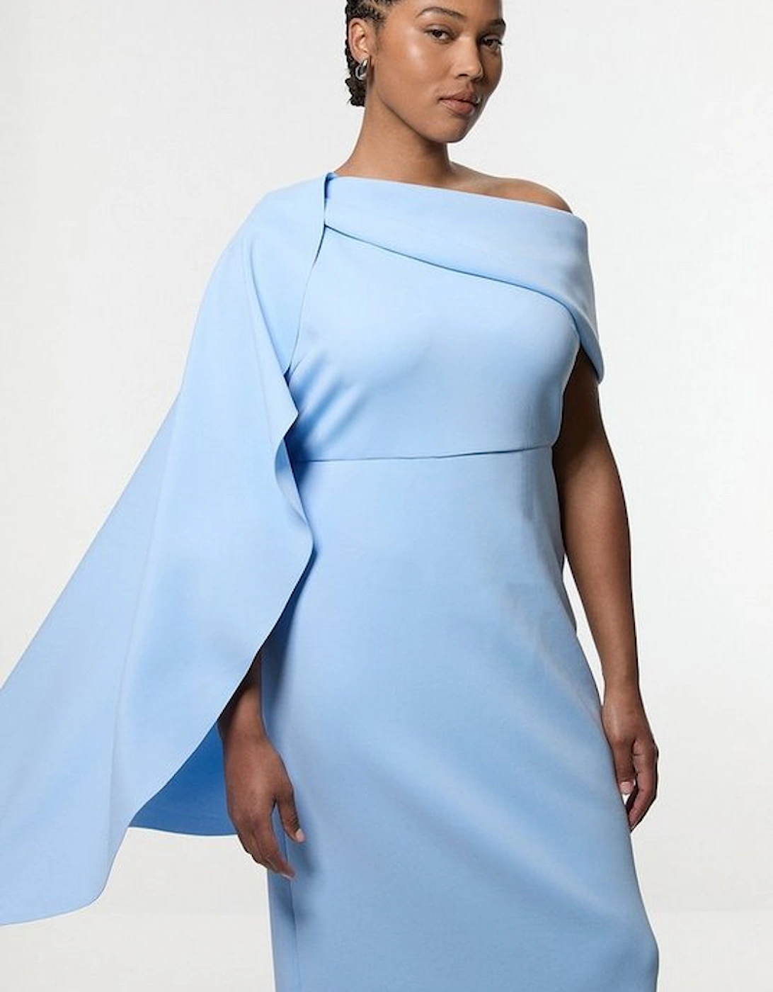 Plus Size Scuba Drama Shoulder Detail Woven Midi Dress