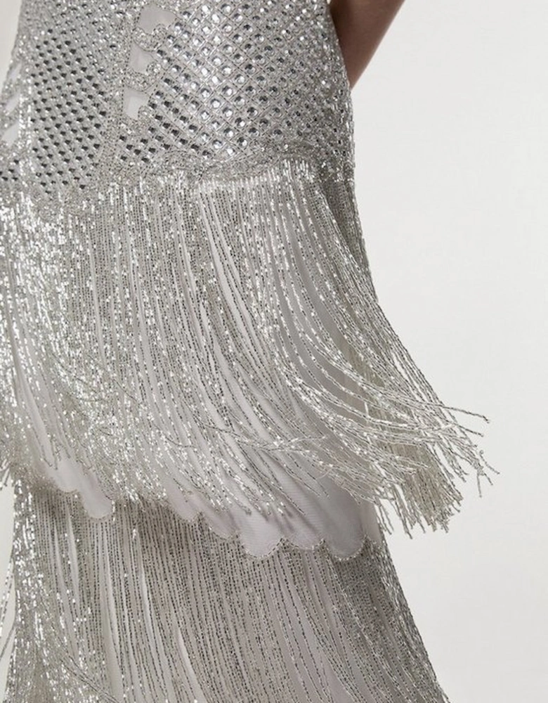 Crystal Embellished Fringe Maxi Dress