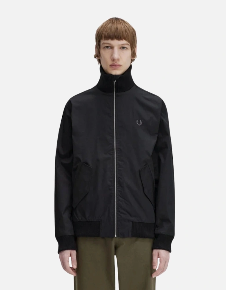 Black Knitted Rib Tennis Bomber Jacket