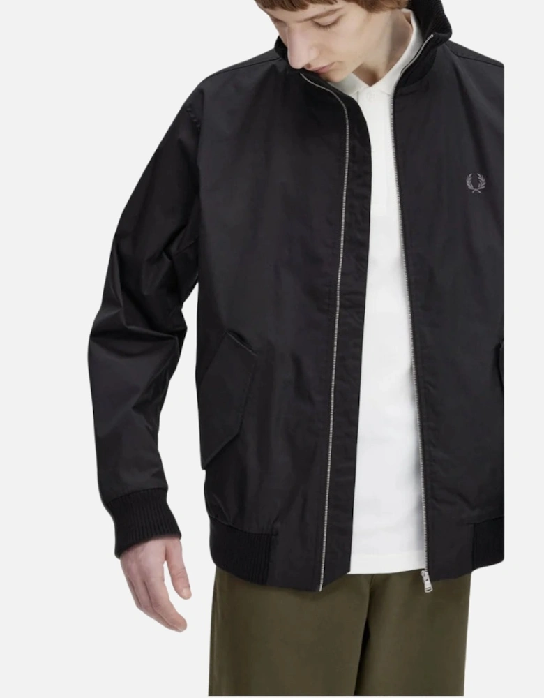 Black Knitted Rib Tennis Bomber Jacket