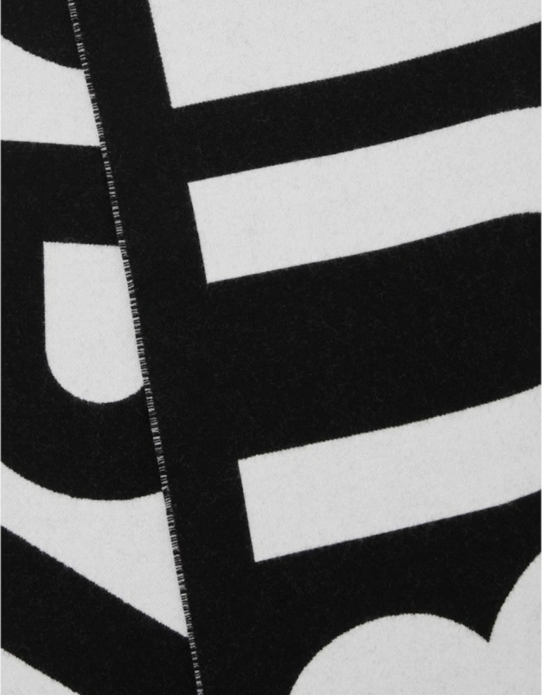 Logo-Jacquard Black Wool Scarf