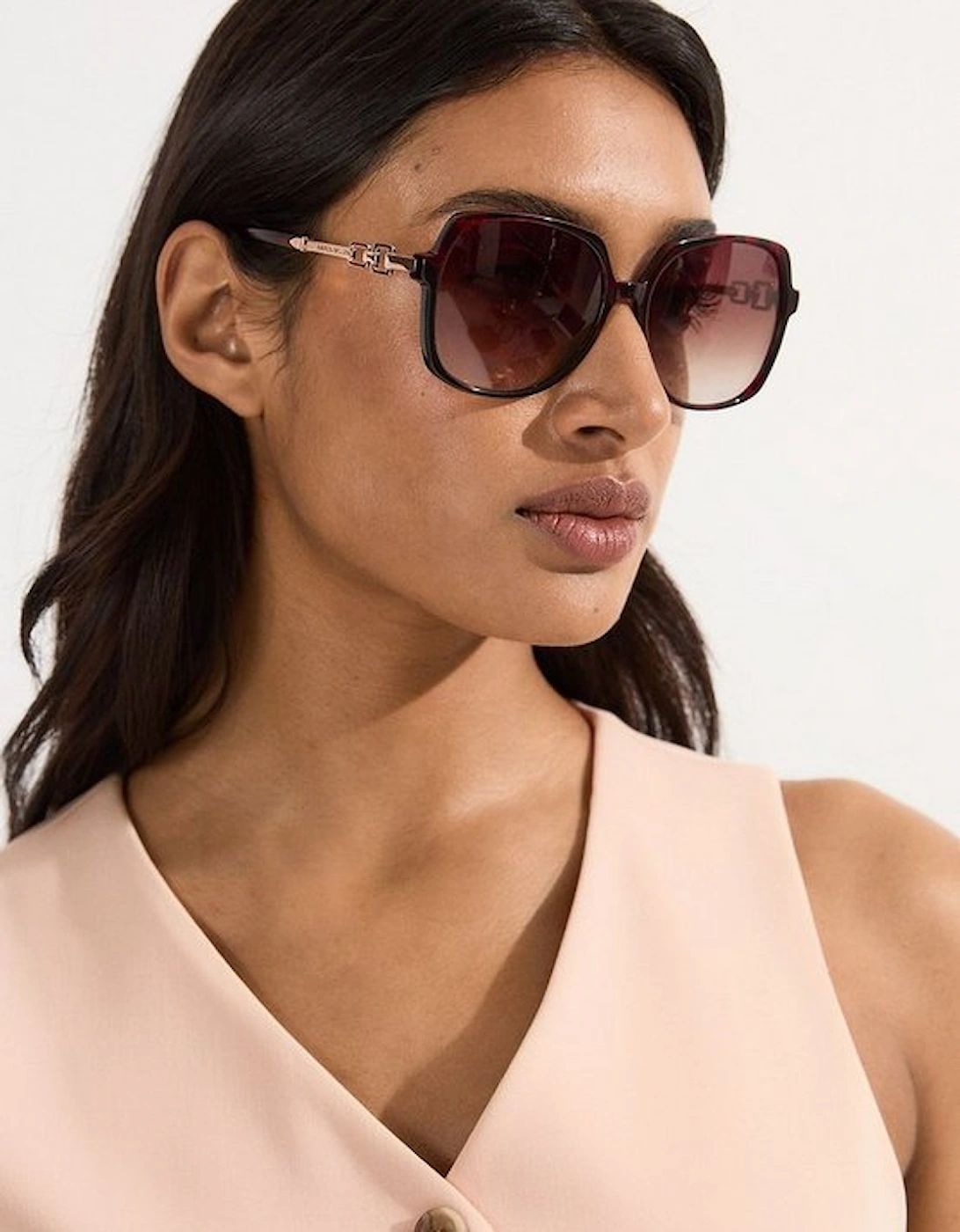 Dark Red Rounded Gold Detail Sunglasses, 2 of 1