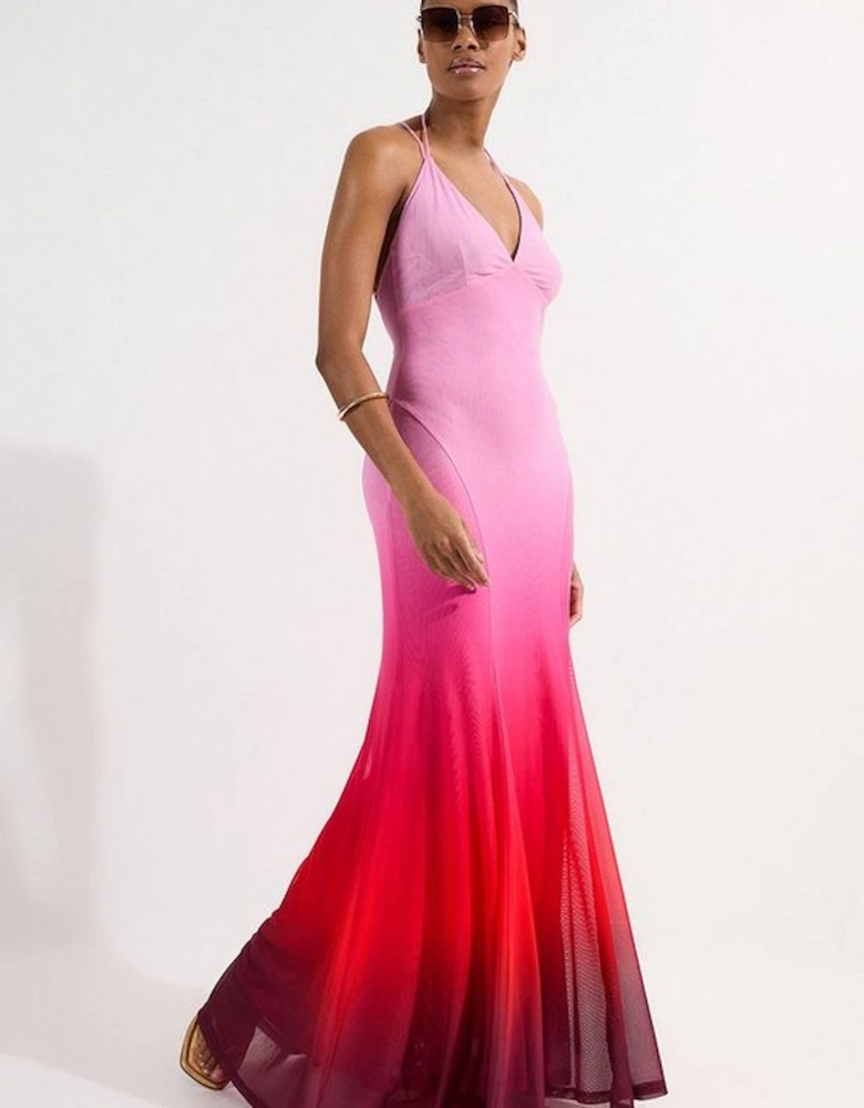 Ombre Mesh Strappy Beach Dress