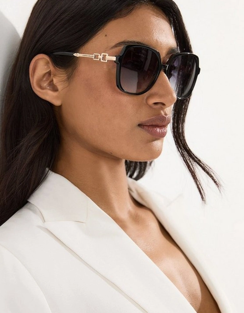 Black Rounded Gold Detail Sunglasses