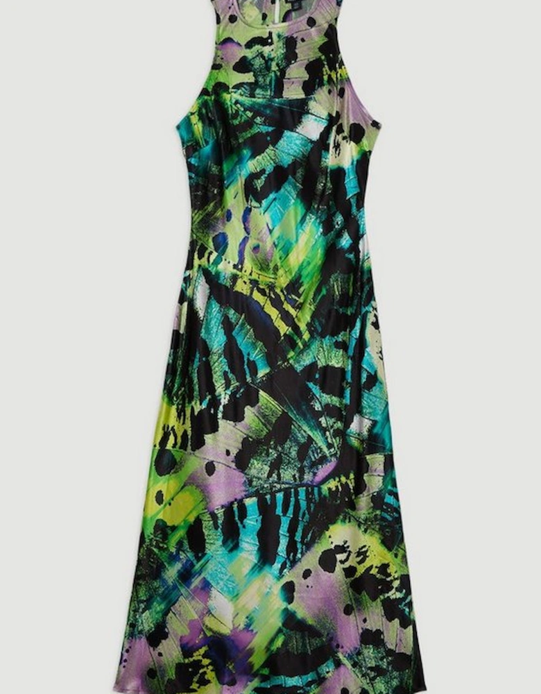 Butterfly Viscose Satin Maxi Dress