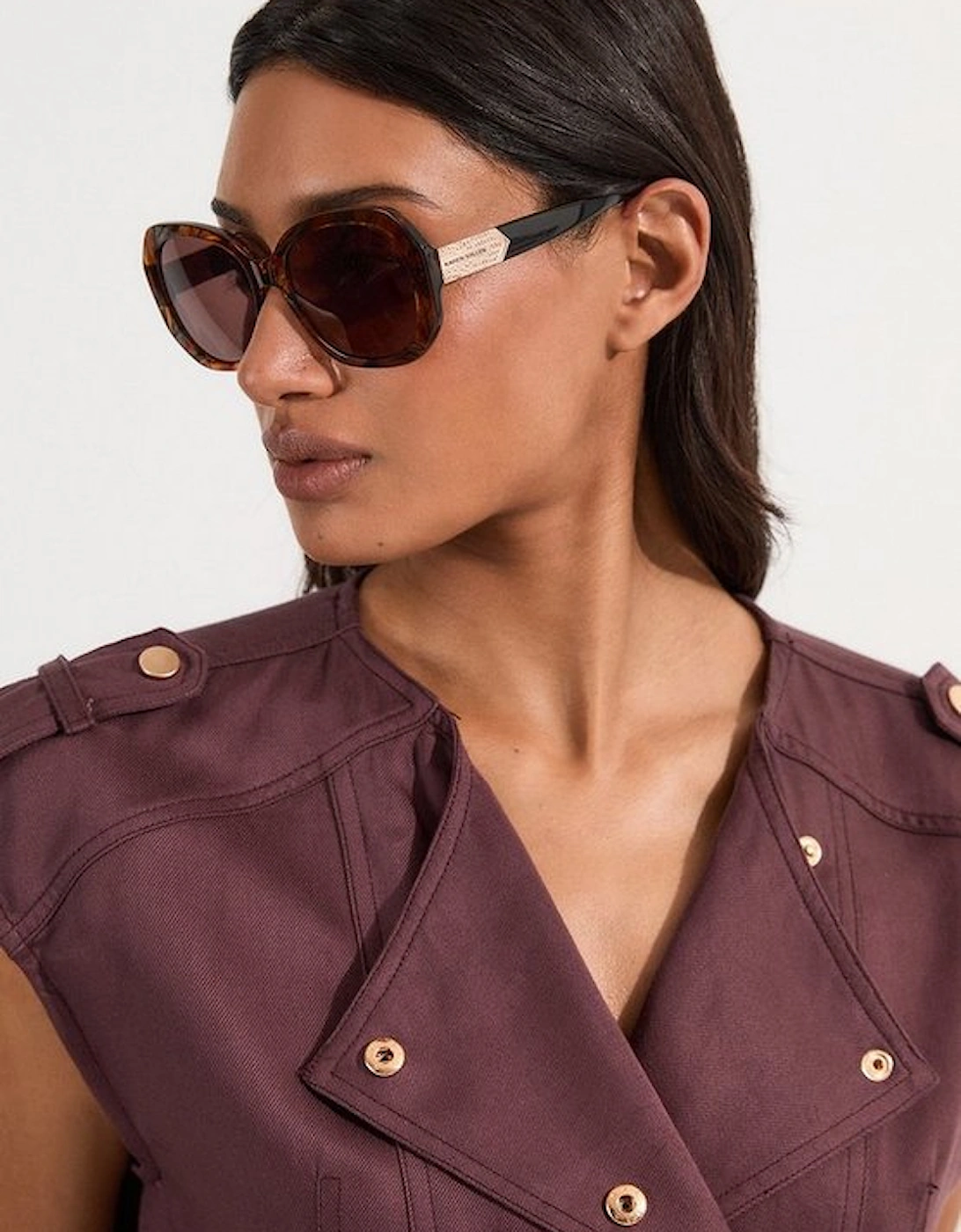 Brown Patterned Hexagonal Gold Detail Sunglasses, 2 of 1