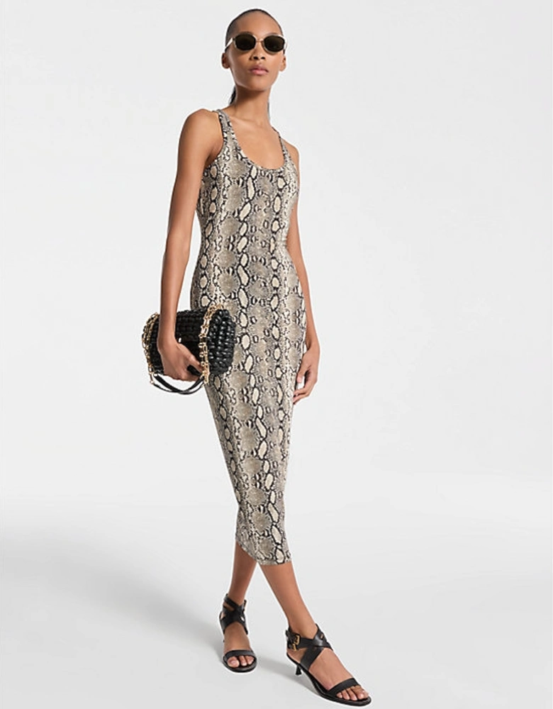 Snake Print Stretch Jersey Racerback Dress