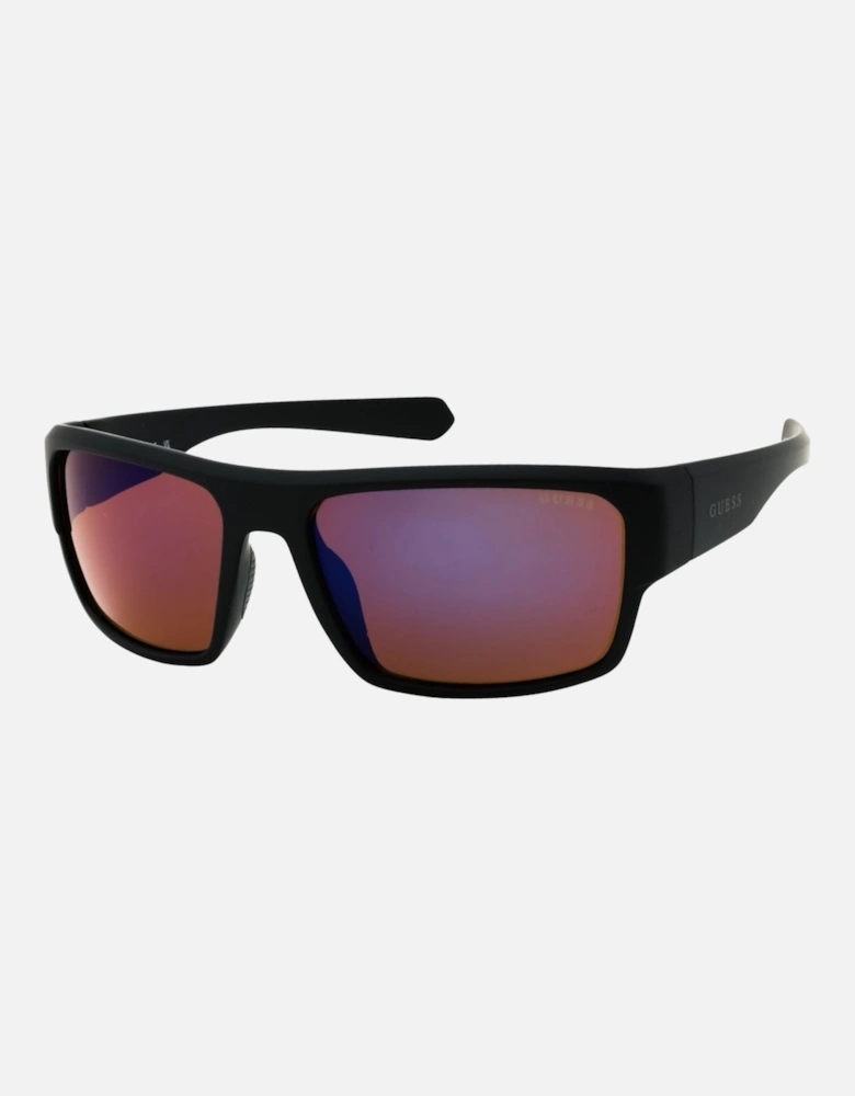 Black Curved Frame Pink Lens Sunglasses