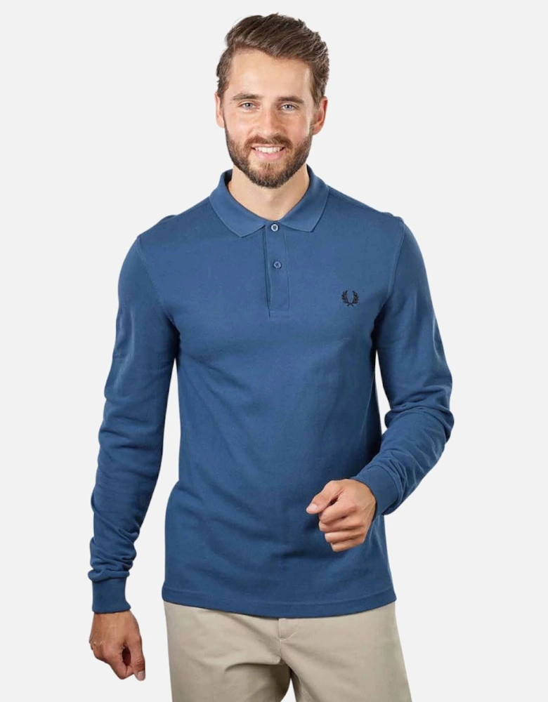 Midnight Blue Long Sleeve Plain Polo Shirt