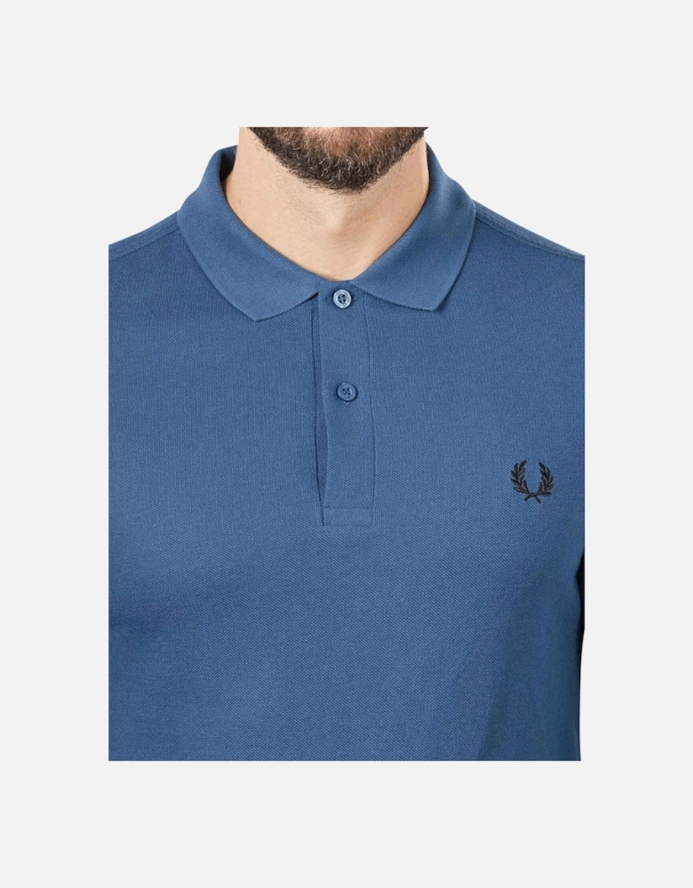 Midnight Blue Long Sleeve Plain Polo Shirt