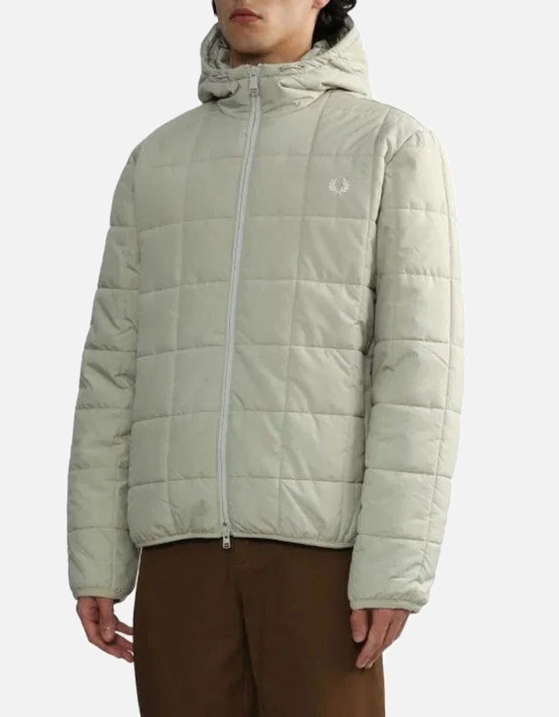 Grid Detail Insulated Light Oyster White Jacket