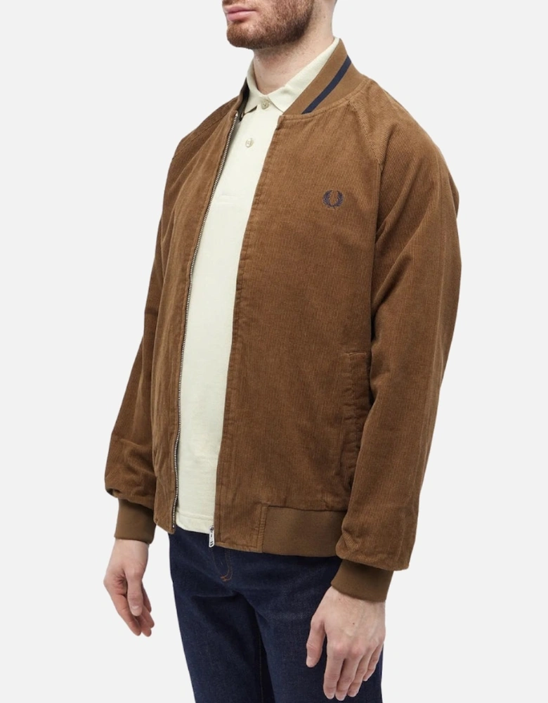 Shaded Stone Waffle Cord Tennis Brown Bomber Jacket